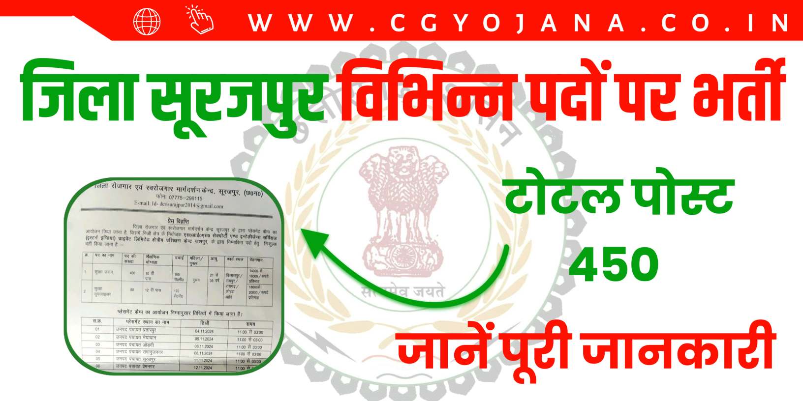 District Surajpur Job Recruitment जिला जशपुर  के द्वारा निम्नलिखित पदों हेतु निशुल्क भर्ती हेतु सूचना 2024